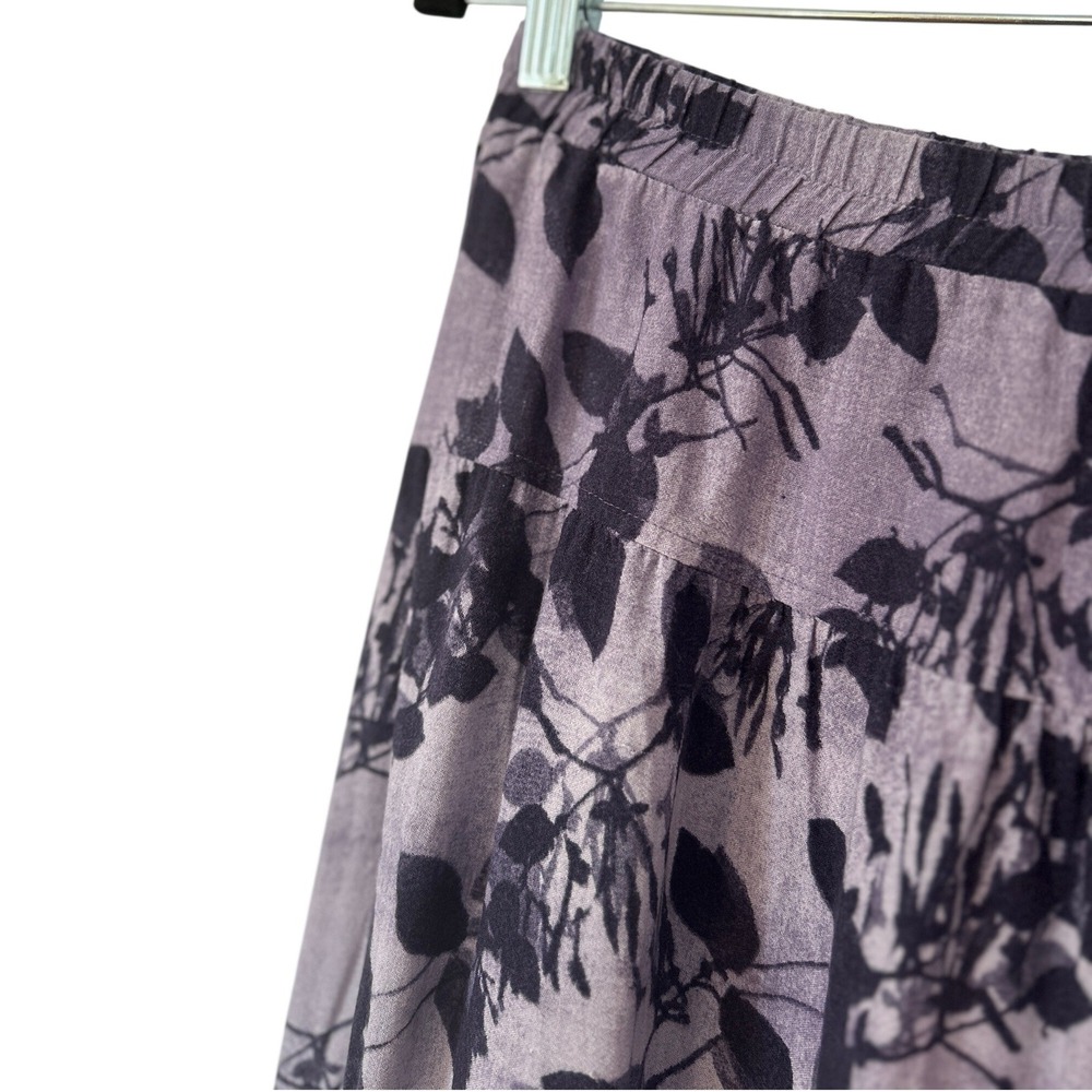 Vintage Rabbit Rabbit Rabbit Purple Botanical 90s Rayon Maxi Skirt 8M USA Made - Picture 8 of 12